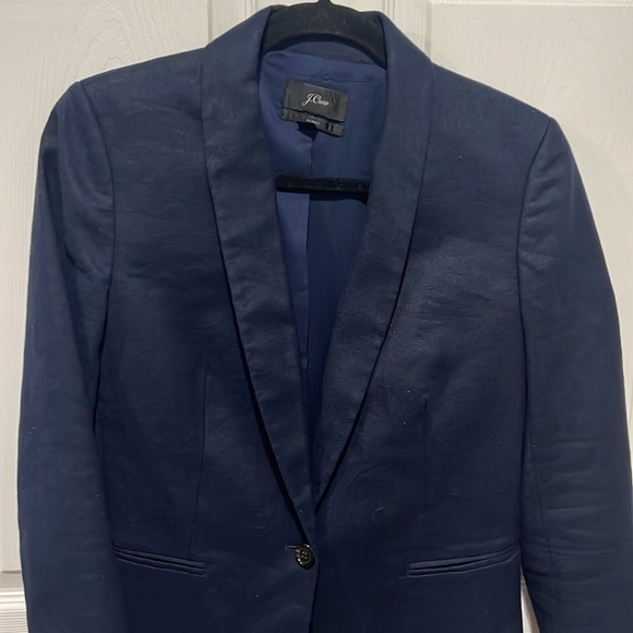 J.crew women’s navy blue parke blazer linen blend one button size 4 - Picture 3 of 8